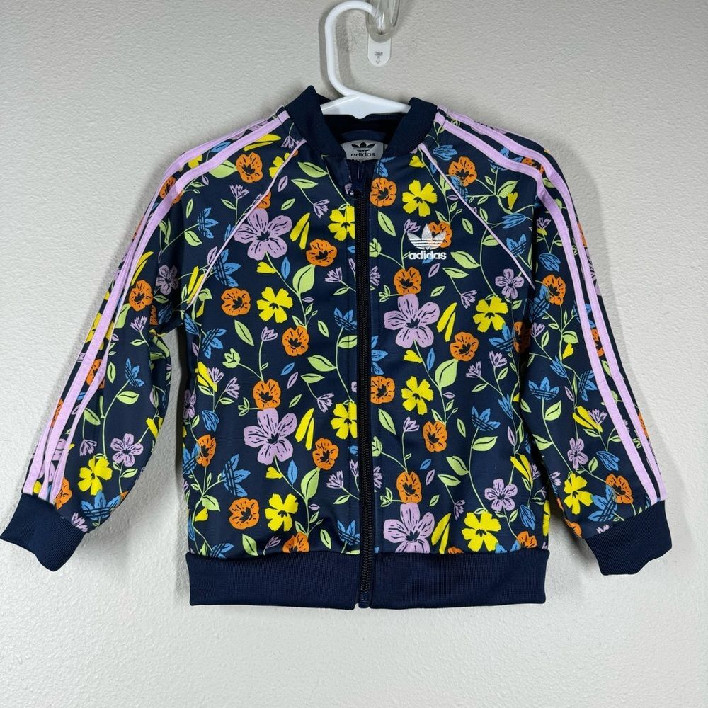 Adidas Kids Floral SST Track Jacket Zip Up Blue Purple Size 3-4Y